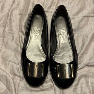 Salvatore Ferragamo Black Flats with Gold Accents
